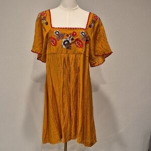 Madewell Mustard Dress with Floral Embroidery